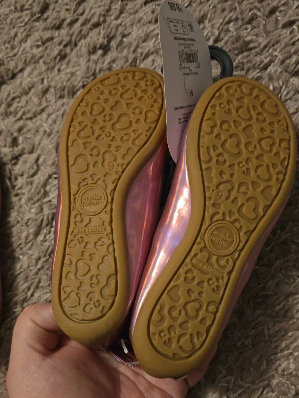 NWT Girls Pink Iridescent Ballet Flats with Bow - Size 9
